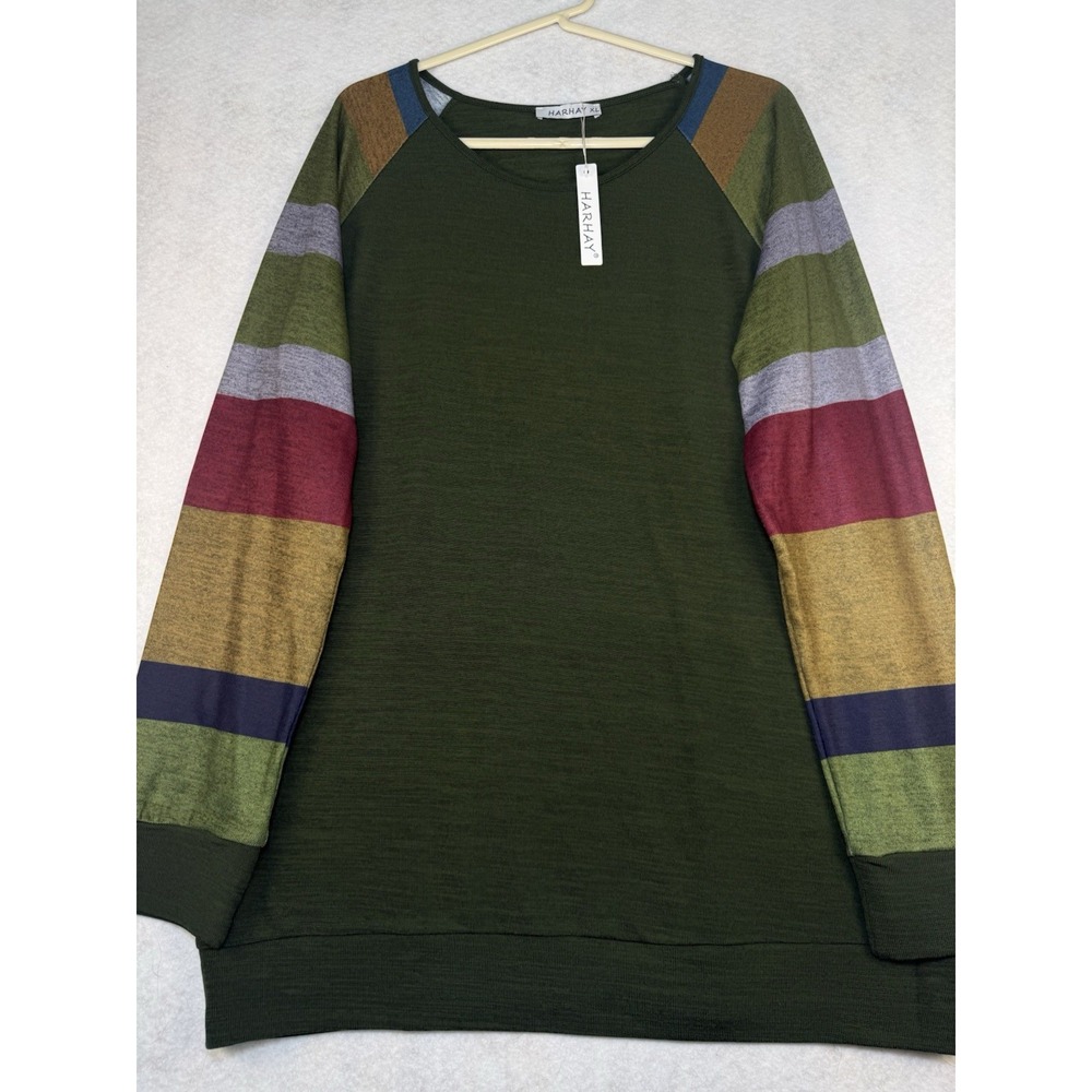 Harhay Women's Sweatshirt XL Green Colorblock Long Sleeve‎ Pullover NWT